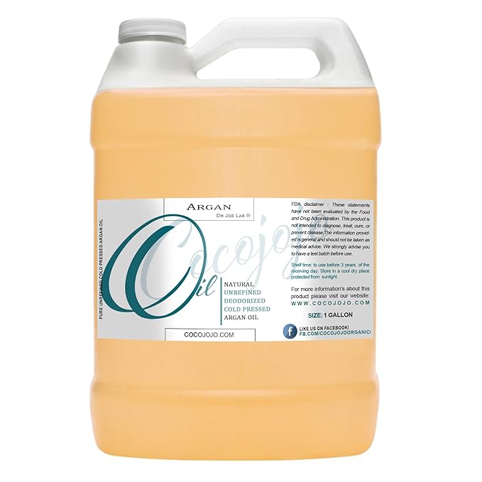 cocojojo Pure Deodorized Argan Oil - All Natural - Moroccan Argan Oil - Filtered to Reduce Smell - Perfect for Skin, Face, Hair, Nails - Reduced Scent - (1 Gallon)