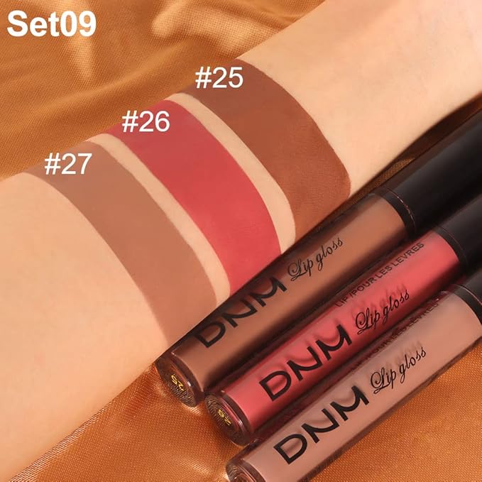 evpct 3Pcs Nude Brown Rose Pink Dark Matte Liquid Lipstick Makeup Sets for Dark Skin Black Women, Permanent Lip Stain Set Long Lasting Lipstick 24 Hours Waterproof labiales mate 24 horas originales 09