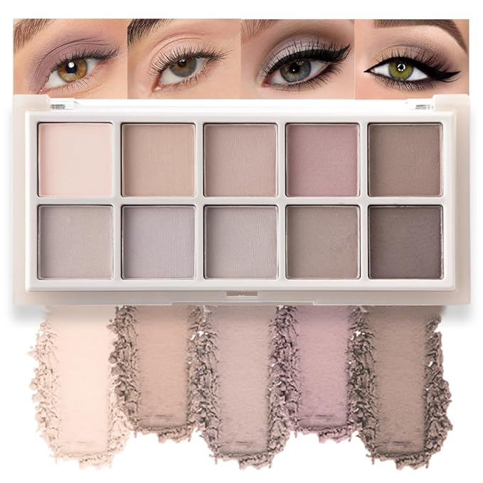 10 Color Matte Neutral Eyeshadow Palette - Neutral Taupe & Grey Brown Shades, Blendable Long-Lasting, Vegan Cruelty-Free Natural Nude Eye Shadow Palette for Women, Professional Makeup Looks