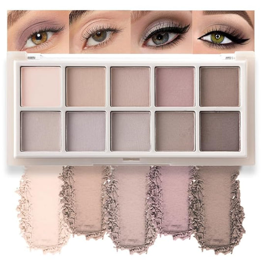 10 Color Matte Neutral Eyeshadow Palette - Neutral Taupe & Grey Brown Shades, Blendable Long-Lasting, Vegan Cruelty-Free Natural Nude Eye Shadow Palette for Women, Professional Makeup Looks