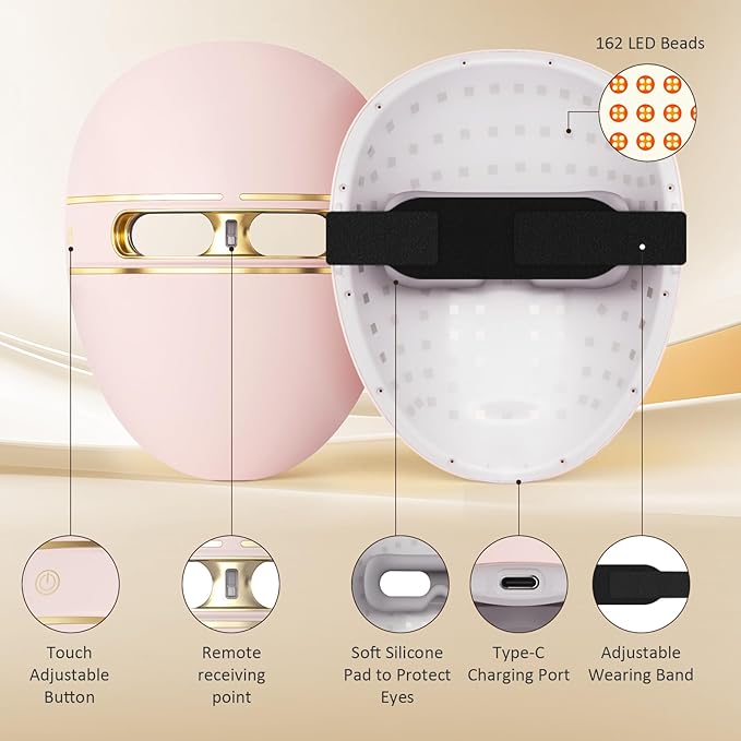 LED Face Mask Light Therapy, FSA Red Light Therapy for Face Wrinkle, Blue Light Therapy Mask for Face Acne, Rechargeable