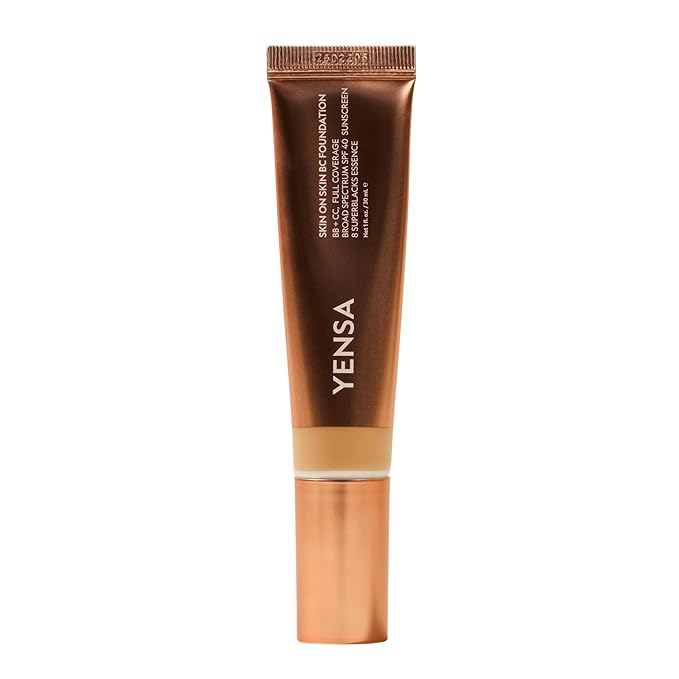 YENSA Skin on Skin BC Foundation Makeup - CC, BB Cream & Full Coverage Foundation-In-One - Buildable, Radiant Finish with SPF 40, Hyaluronic Acid, Peptides & 8 SuperBlacks - Tan Neutral (1 oz)