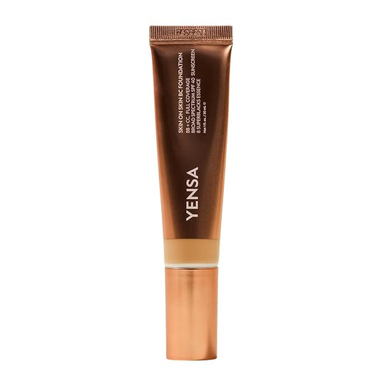 YENSA Skin on Skin BC Foundation Makeup - CC, BB Cream & Full Coverage Foundation-In-One - Buildable, Radiant Finish with SPF 40, Hyaluronic Acid, Peptides & 8 SuperBlacks - Tan Neutral (1 oz)