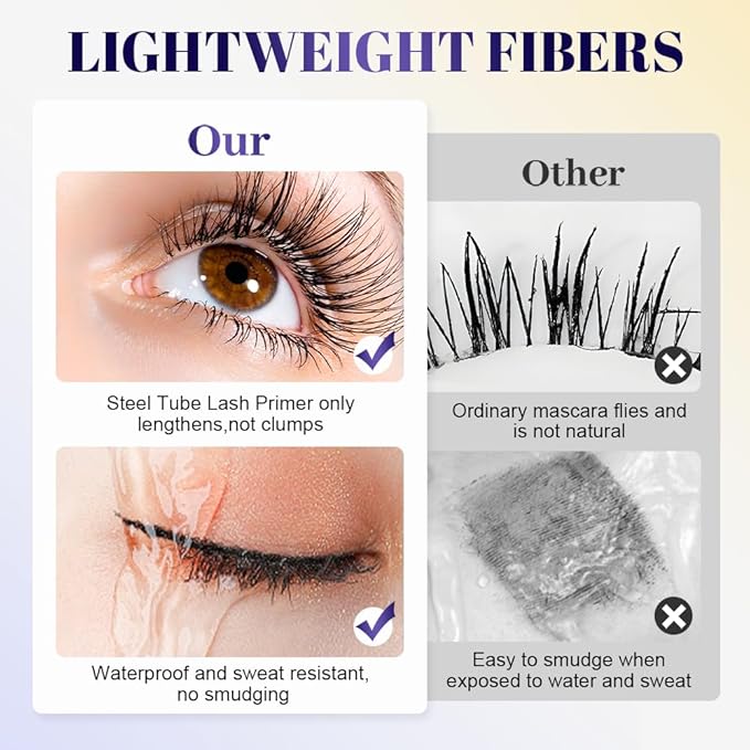 2 Pcs Iron Wand Mascara, 2026 Upgraded Waterproof Metal Wand Mascara Volume and Length, Long-Lasting Fine Tip 3D Curling Eyelash Lash Extensions (Brown-B)