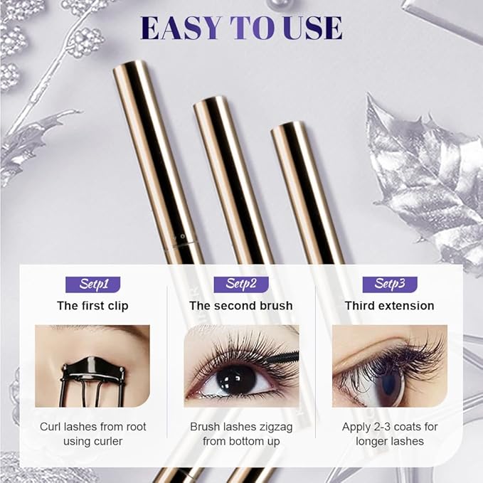 2 Pcs Iron Wand Mascara, 2026 Upgraded Waterproof Metal Wand Mascara Volume and Length, Long-Lasting Fine Tip 3D Curling Eyelash Lash Extensions (Brown-B)