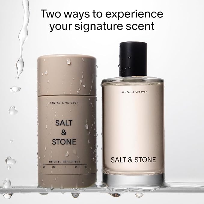 Salt & Stone Signature Scent Duo Set | 48 Hour Aluminum-Free Deodorant & Hydrating Body Mist | Skincare-Infused Deodorant & Body Spray | Santal & Vetiver