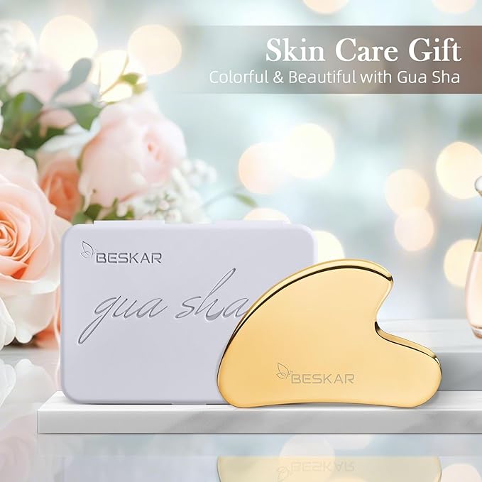 BESKAR Gua Sha Facial Tools, Stainless Steel Guasha Massage Sticks for Jawline Sculpting, Tighten Face Skin and Reduce Wrinkles, Face Eyes Body Neck Massage Tool, Skin Care Gift