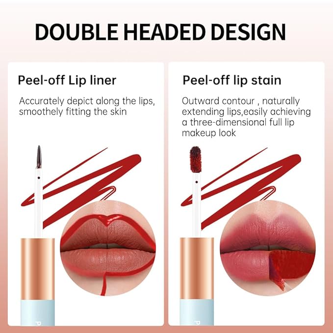 Matte Lip Stain Peel Off Lip Gloss& Lip Liner 2-in-1: One end defines lips with precision liner, the other peels off to reveal long-lasting, waterproof, smudge-proof, transfer-proof matte color.4#