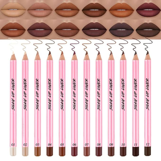 12Pcs Lip Liner Pencil Set - Matte Lip Combo for Women, Waterproof & Smudgeproof, Precise Lip Shaping & Sculpting, Includes Sharpener, Assorted Colors Set B