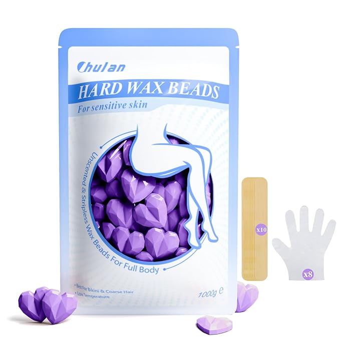 Chulan Hard Wax Beads, 1000g Heart Wax Beans for Sensitive Skin, Hypoallergenic Waxing Bead for Coarse Hair Removal, Body, Brazilian Waxing, Bikini, Legs, Armpits Women Home Purple