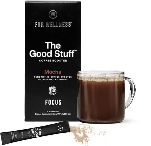 For Wellness The Good Stuff Focus – Mocha Coffee Booster | Nootropic Collagen Creamer with MCTs for Focus, Energy & Wellness | Non-Dairy, Keto-Friendly, 14 Servings