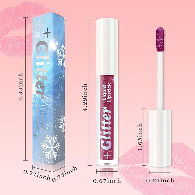 Dark Purple Metallic Lipstick for Women,Lightweight Glitter Sparkling Liquid Lipsticks,Shimmer Lip Gloss Stain Long Lasting Waterproof Smudge Proof Non-Drying 24 Hour Full Coverage Lip Makeup,Vegan