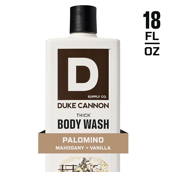 Duke Cannon Supply Co. Thick High Viscosity Body Wash – 3X Thicker, Cleansing Shower and Bath Gel, Mineral-Enriched for Men – Shower Gel – Men’s Body Scrub – Palomino (18 oz)