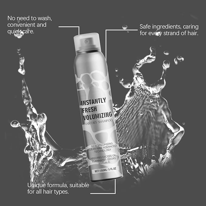 Dry Shampoo Spray for Women Dark Hair Oil Absorbing No White Residue Fashion Volumizing Hair Style, 72-Hour Refresh hair, 5.07 Fl Oz