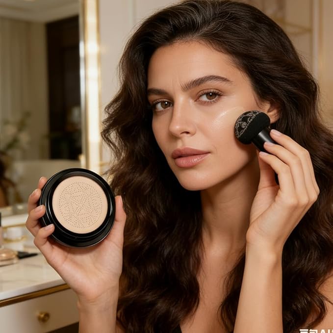 Drkicsy Mushroom Head Air Cushion CC Cream, Cushion Foundation Concealer for Older Women, Full Coverage BB Cream Foundation Skin Tone Corrector Makeup (Ivory White)