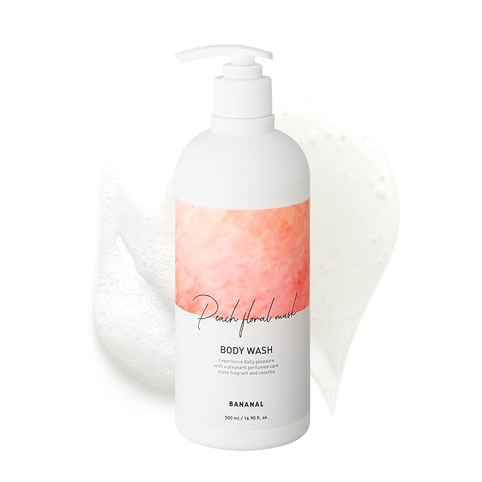 Korean Body Wash with Hyaluronic Acid & Aloe – Hydrating Moisturizing Cleanser for All Skin – Infused with Natural Extracts – Paraben & Silicone-Free – Peach Floral Musk, 500ml / 16.9 fl oz
