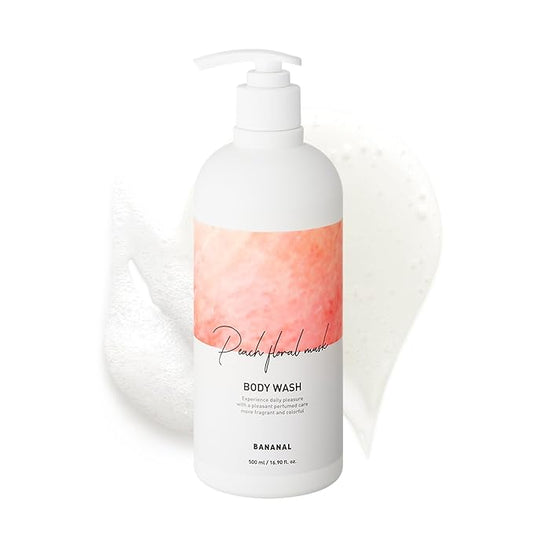 Korean Body Wash with Hyaluronic Acid & Aloe – Hydrating Moisturizing Cleanser for All Skin – Infused with Natural Extracts – Paraben & Silicone-Free – Peach Floral Musk, 500ml / 16.9 fl oz