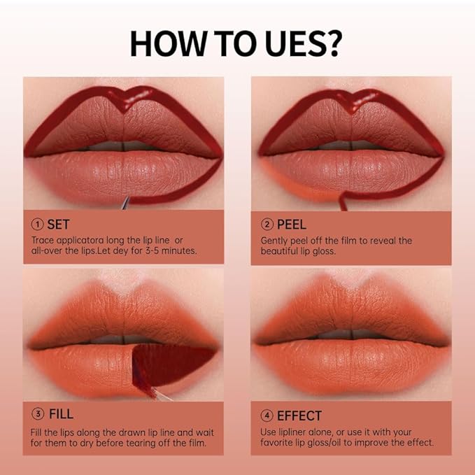 Matte Lip Liner Peel Off Lip Stain, Long Lasting Peel Off Lip Liner Stain, Peel-off Lip Gloss For All Skin Types, Transfer-proof Highly Pigmented Color Waterproof, (02#, Pack of 1)
