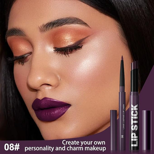 2Pcs 2 in 1 Matte Dark Purple Lip Liner and Lipstick Combo Set for Women,Lipstick Stain Lip Liner for Daily & Party Long Lasting Waterproof Smudge Proof 24 Hour Full Coverage Vegan Lip Makeup Kit