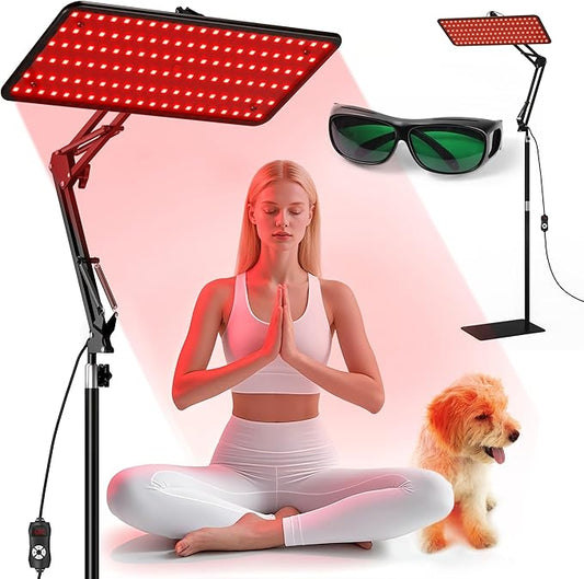 Morfone Red Light Therapy Lamp for Full Body & Face - 120 LED Tri-Wavelength (660nm, 850nm, 940nm) Large Panel with Adjustable Stand, Protective Glasses for Home Use, Gift for Women Girls