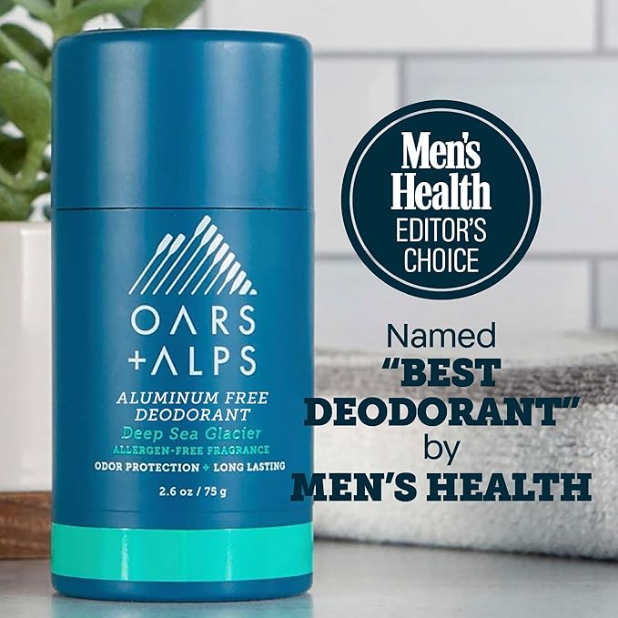 Oars + Alps Deodorant for Men & Women, Aluminum Free Deodorant for Men, Dermatologist Tested, Clean Ingredients, Non Toxic, Vegan, Long Lasting, Deep Sea Glacier, 1pk, 2.6oz
