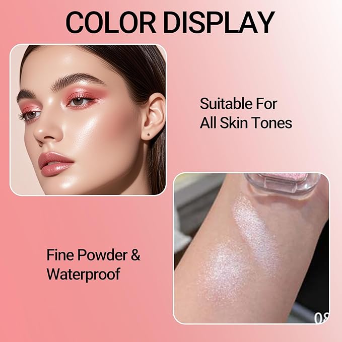 Erinde Rose Pink Single Eyeshadow Palette, Shimmer Cream Eye Shadow for Women, Blendable Long-Lasting Waterproof Eye Makeup Palette, High Pigment Powder Sombra De Ojos, 08 Icy Rose Glow