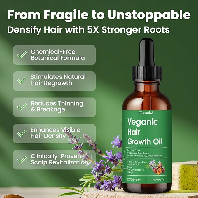 Hair Growth Oil with Rosemary Castor Oil Vegan Strengthening Formula for Thinning Hair Regrowth Treatment in Natural Vegan Hair Serum to Nourish Scalp Stimulate Follicles 3PCS for Man and Women