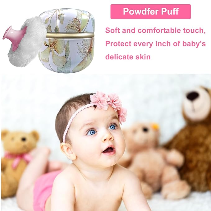 Body Powder Puff and Container for Dusting Powder, Women Powder Puff and Powder Case for Bath and Travel (Flower Song)