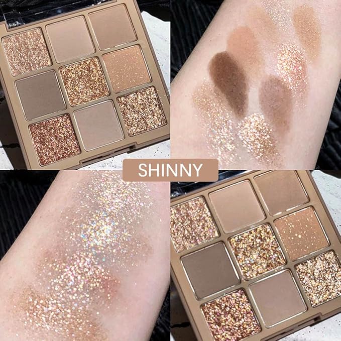 Eye Shadow Palette Makeup,9 Colors Gold Matte Shimmer Vegan Eyeshadow,Long Lasting Waterproof Naturing-Looking make up pallets for women,eyeshadow palette for brown blue eyes