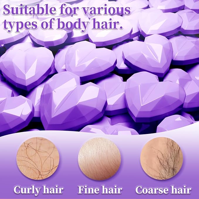 Chulan Hard Wax Beads, 1000g Heart Wax Beans for Sensitive Skin, Hypoallergenic Waxing Bead for Coarse Hair Removal, Body, Brazilian Waxing, Bikini, Legs, Armpits Women Home Purple