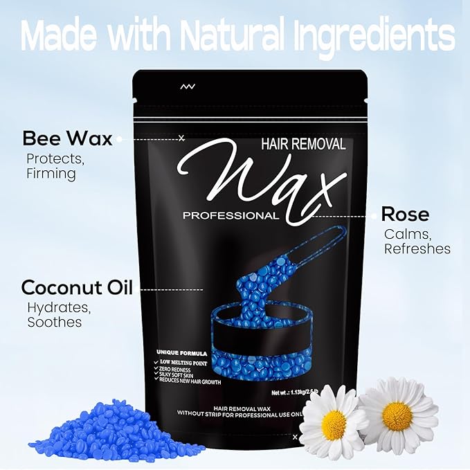 2.5lb Wax Beads, Hard Wax Beads with Coarse Hair Formula -Wax Beads for Hair Removal Sensitive Skin Women, Idea for Full Body, Legs, Face,Bikini and Brazilian (Chamomile)