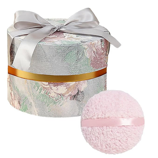 Large 6'' Body Powder Puff With Storage Container for Dusting, Bath, and Body Powder Applicator (Arctic Blue)