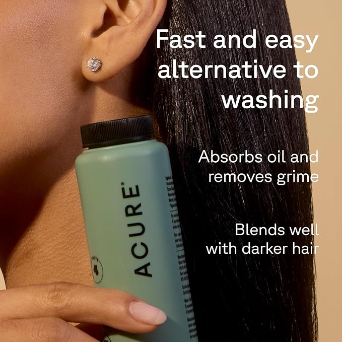 Acure Dry Shampoo - Mini Powder Dry Shampoo for Women with Brunette & Dark Hair, Care to Refresh Treated Color Tinted Hair with Rosemary & Cocoa, Non Aerosol, 100% Vegan - 1.7 oz Travel Size (2 Pack)