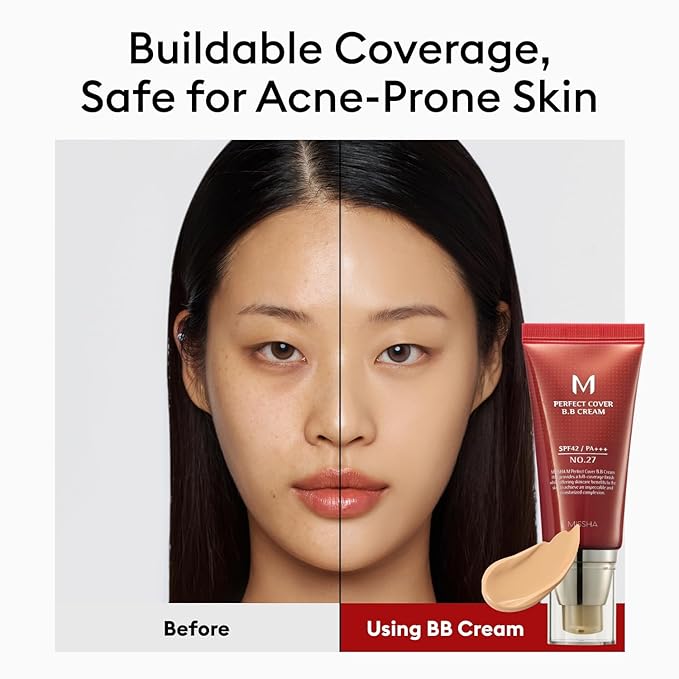 MISSHA M Perfect Cover BB Cream No.27 Honey Beige - Medium with Neutral/Warm Undertone SPF 42 PA +++ 1.69 Fl Oz - Tinted Moisturizer for face with SPF valentines day gifts for her