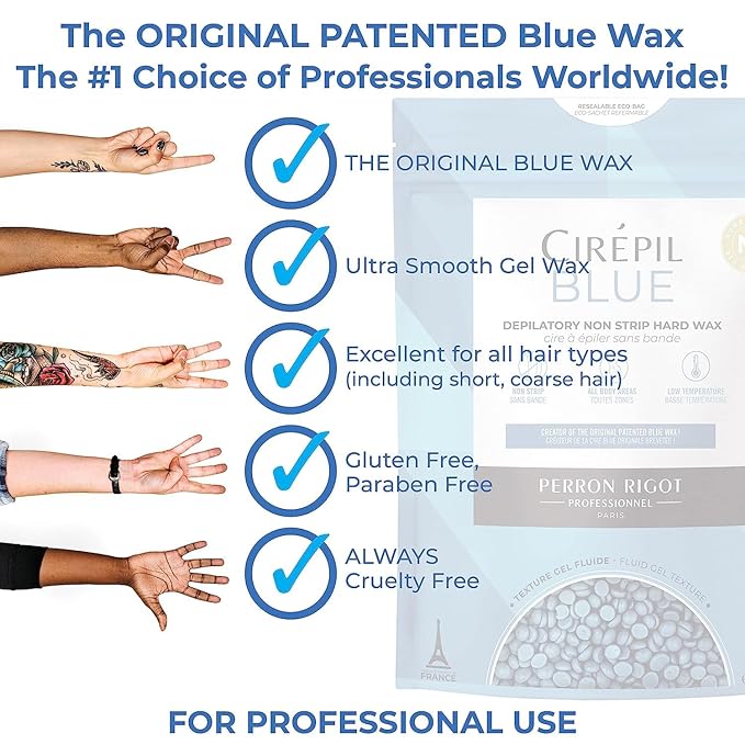 Cirepil - Blue - 400g / 14.11 oz Hard Wax Beads Bag - Face & Body Wax, Unscented & No Strip Needed - Perfect for Sensitive Skin & Brazilian Waxing - Fluid Gel Texture, Easy Hair-Removal