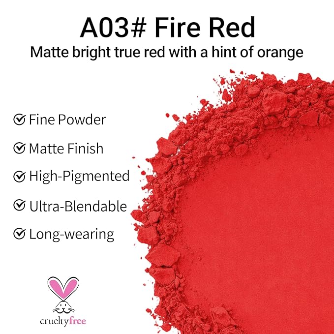 Erinde Bright Red Single Eyeshadow Makeup with Mirror, High Pigment Matte Eye Shadow, Lightweight Blendable Waterproof Eye Shadow Palette Sombra Para Ojos, A03 Fire Red