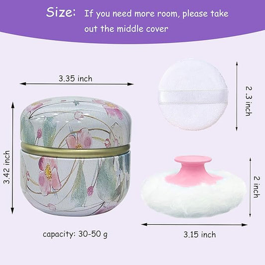 Body Powder Puff and Container for Dusting Powder, Women Powder Puff and Powder Case for Bath and Travel (Wild Flower)