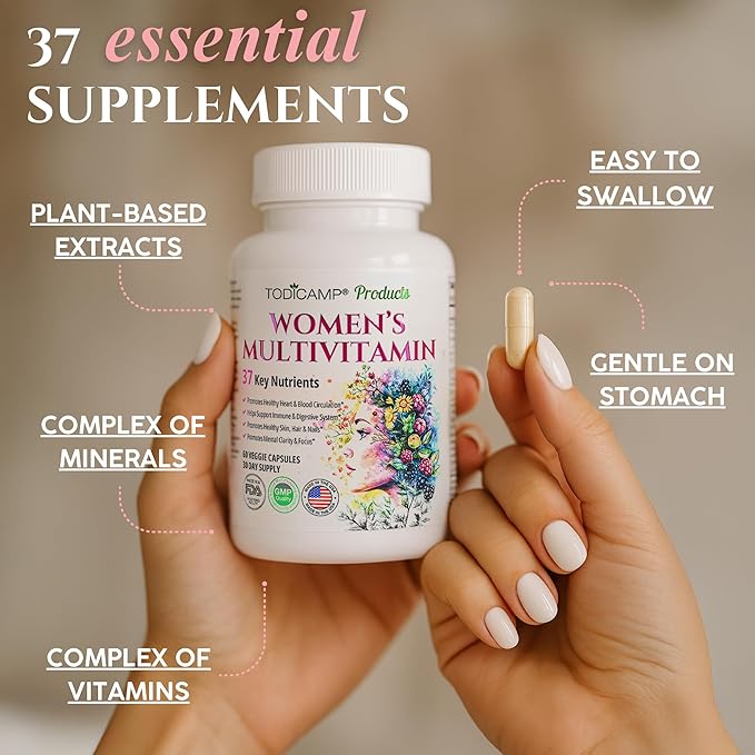 Women's Multivitamin & Mineral Complex with Plant-Based Extracts - Hair Skin and Nails Vitamins - Foundational Multivitamin for Women - 30 Day Supply