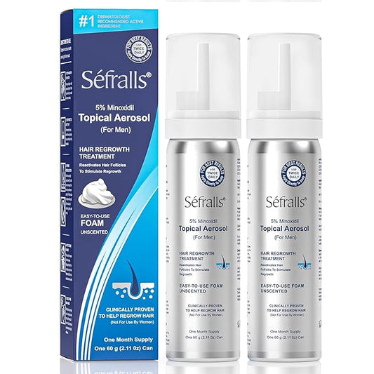 5% Minoxidil Foam for Hair Regrowth, Topical Hair Loss Treatment for Men to Regrow Fuller, Thicker Hair, Rosemary Minoxidil Topical Aerosol, 2-Month Supply, 2 x 2.11 oz