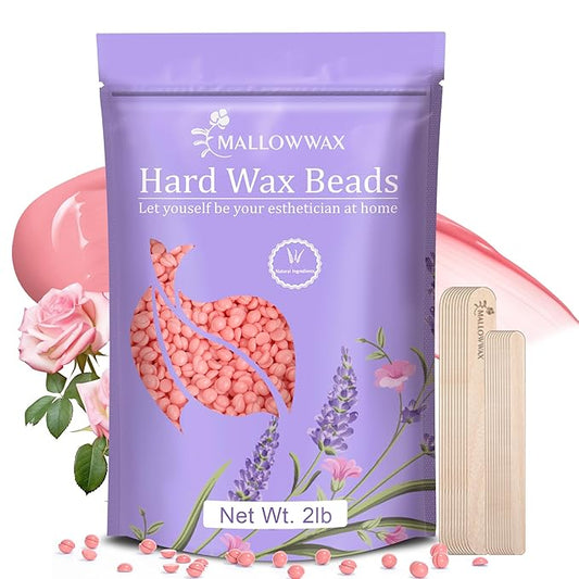 Hard Wax Beads for Hair Removal, 2LB – Premium Hair Removal Wax Refill for Sensitive Skin with Rose Formula, Ideal for Facial and Brazilian Areas