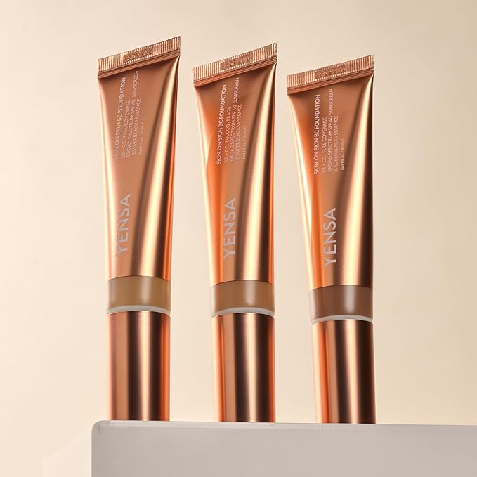YENSA Skin on Skin BC Foundation Makeup - CC, BB Cream & Full Coverage Foundation-In-One - Buildable, Radiant Finish with SPF 40, Hyaluronic Acid, Peptides & 8 SuperBlacks - Tan Neutral (1 oz)