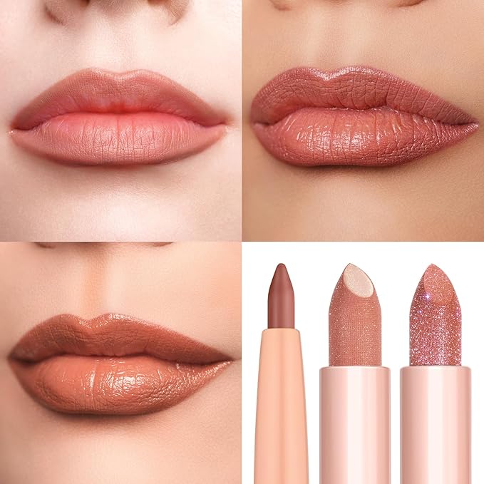 Oulac Lipstick & Lipliner Set 3PCS High Impact Lipcolor with Moisturizing Formula, Vegan Beauty, Full-Coverage Lip Color, Gift Lipstick for Women, LL03+PG07+PG11