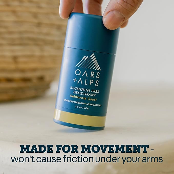 Oars + Alps Deodorant for Men & Women, Aluminum Free Deodorant for Men, Dermatologist Tested, Clean Ingredients, Non Toxic, Vegan, Long Lasting, Odor Protection, California Coast, 1pk, 2.6oz
