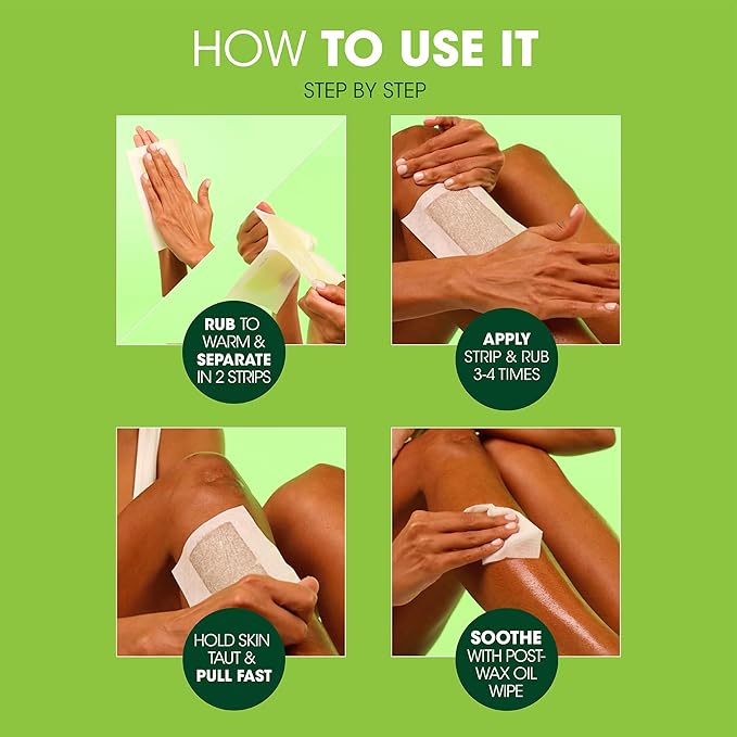 Nad's Body Wax Strips Hair Removal For Women At Home plus 4 Calming Oil Wipes, 24 Count