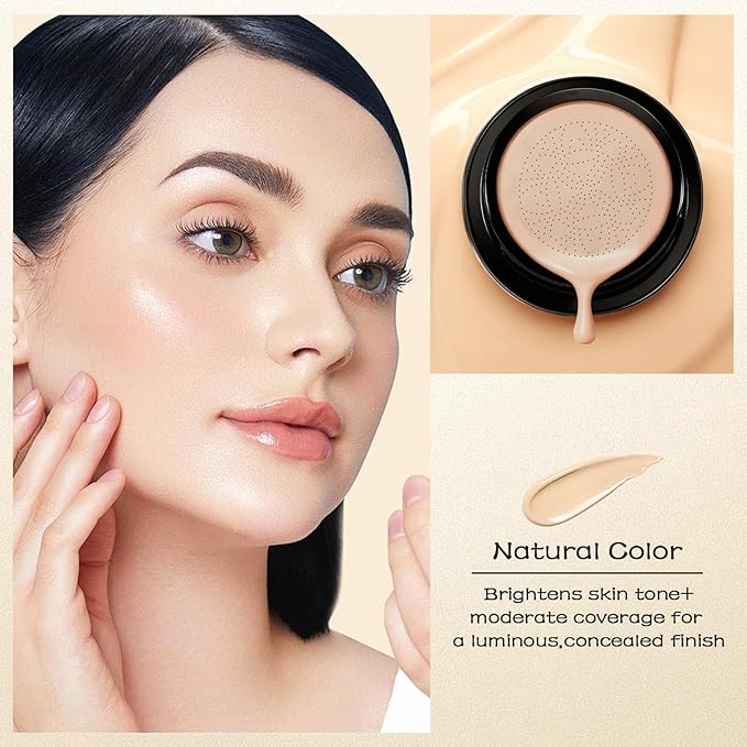 Mushroom Head Air Cushion CC Cream - BB Cream Face Makeup Foundation for Mature Skin Moisturizing Concealer Brighten Long-Lasting, Even Skin Tone for All Skin Types