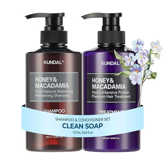 KUNDAL Korean Shampoo and Conditioner Set – [Clean Soap], Salon-quality, Long Lasting Scent, Moisturizing, Sulfate-Free Formula with Argan & Macadamia Oil, 16.9 fl oz (2 Pack), Stocking Stuffers