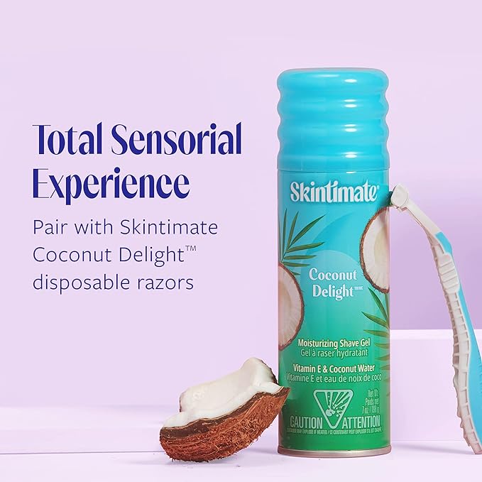 Skintimate Coconut Delight Shave Gel for Women, 3 Pack | Skintimate Shaving Cream for Women, Womens Shaving Cream, Shave Cream, Shaving Foam, Womens Shave Gel, Pack of 3, 7oz each(Package May Vary)