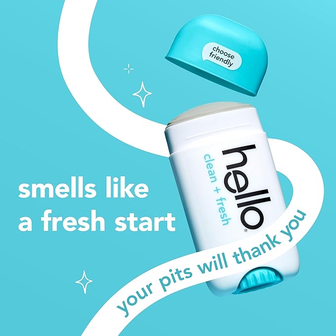 hello Clean and Fresh Aluminum Free Deodorant for Women and Men with Charcoal, 24-Hour Freshness, Baking Soda Free Deodorant, Dermatologically Tested, 2.6 oz Stick (2 Pack)