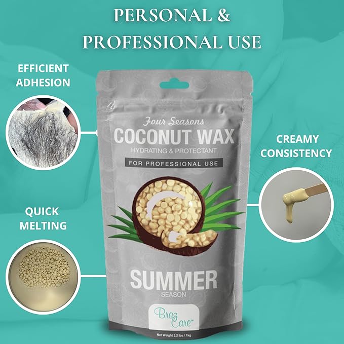 Hard Wax Beads for Hair Removal - 2.2lbs - Premium Coconut Wax for All Skin Types - Ideal for Sensitive Skin & Coarse Hair - Face, Bikini & Body Waxing