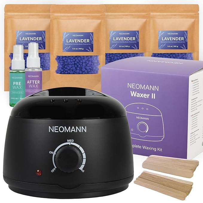 Waxer II LAV Brazilian & Bikini Waxing Kit Lavender – Hard Wax Lavende Beads, Pre & Post Wax Care, and Applicator Sticks for Face, Body, and Underarms Hair Removal